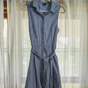 Blue striped sleeveless shirtdress